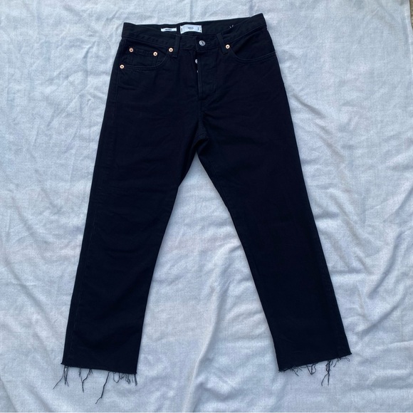 Like New MNG Havana Size 6 Cotton Raw Hem Jeans Black Straight High Waist Crop - Picture 6 of 10